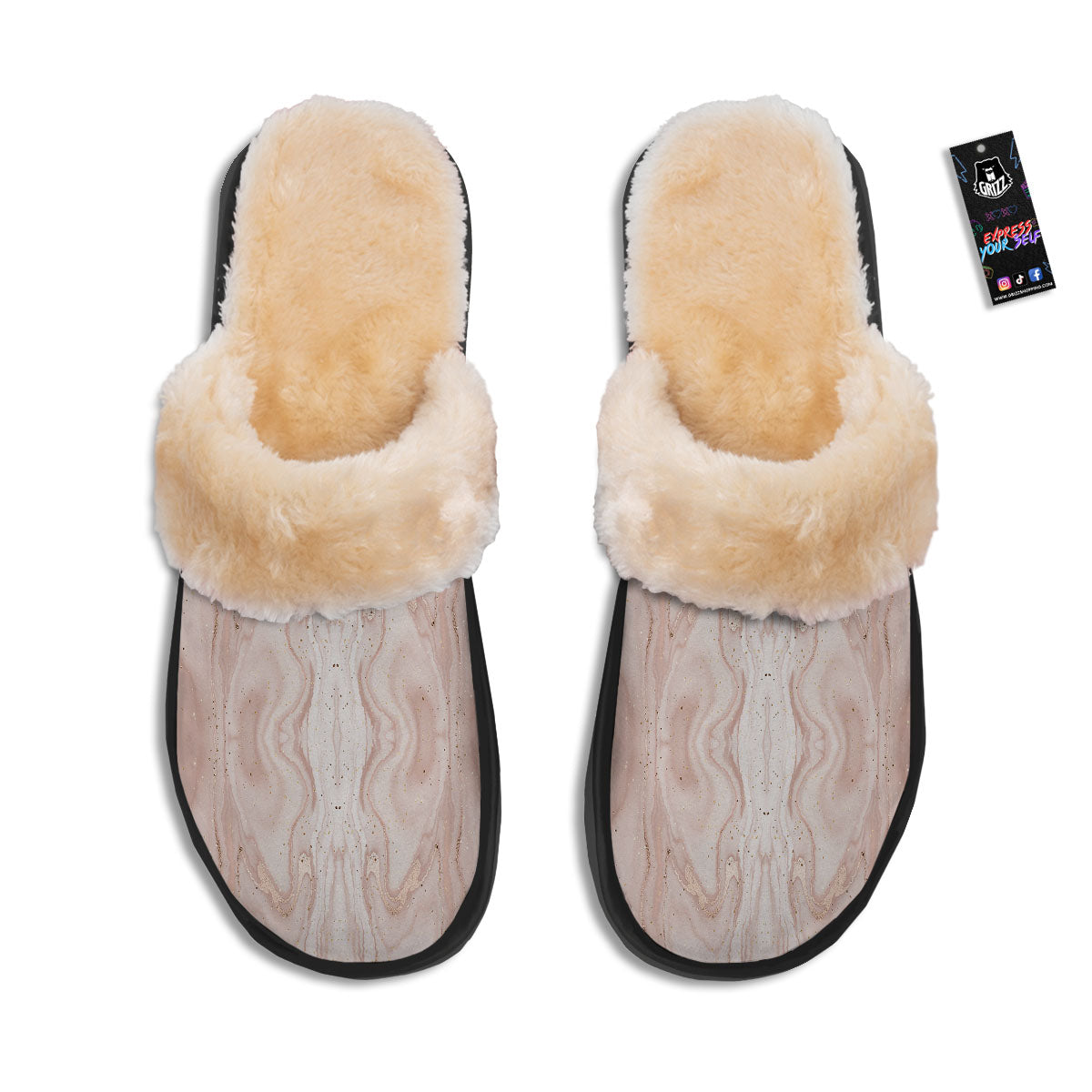 Pink Marble Print Pattern Slippers-grizzshop