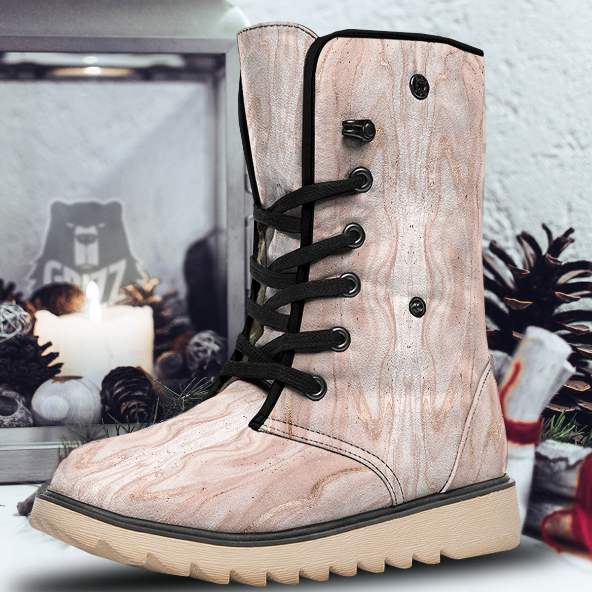 Pink Marble Print Pattern Snow Boots-grizzshop