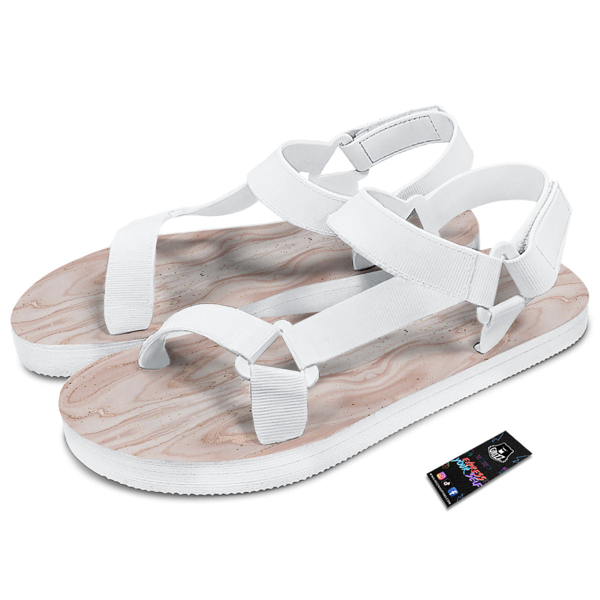 Pink Marble Print Pattern White Open Toe Sandals-grizzshop