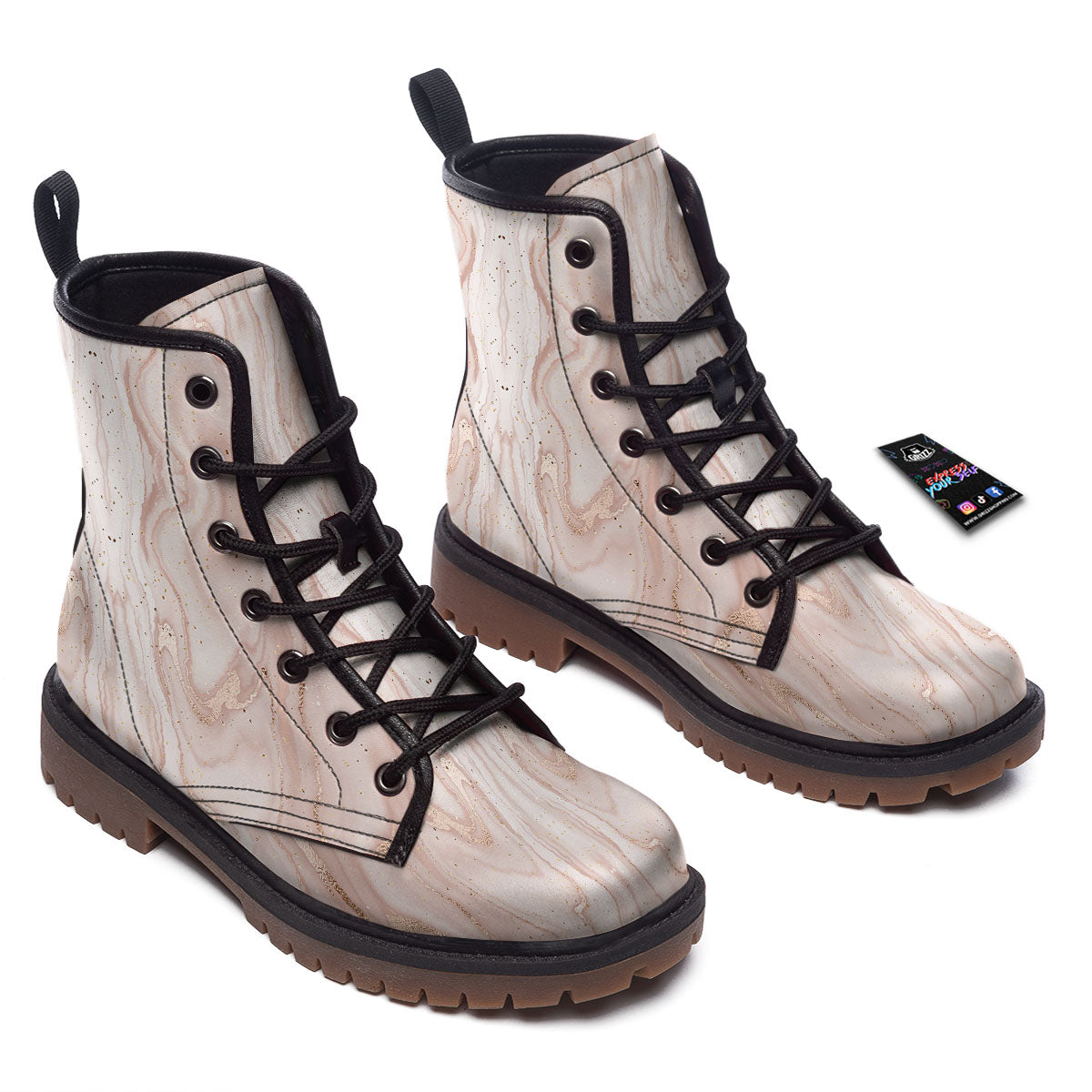 Pink Marble Print Pattern Work Boots-grizzshop