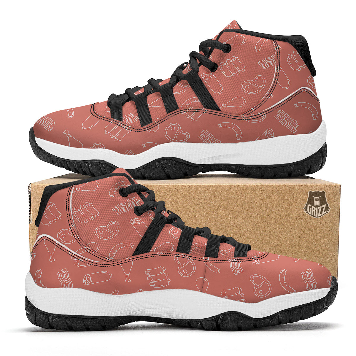 Pink Meat Beef Chicken Print Pattern Black Bball Shoes-grizzshop