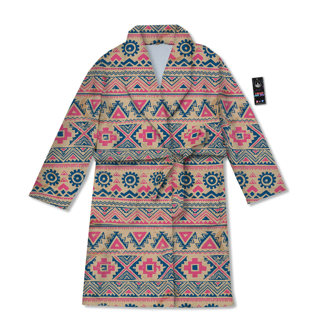 Pink Native Tribal Print Pattern Bathrobe-grizzshop