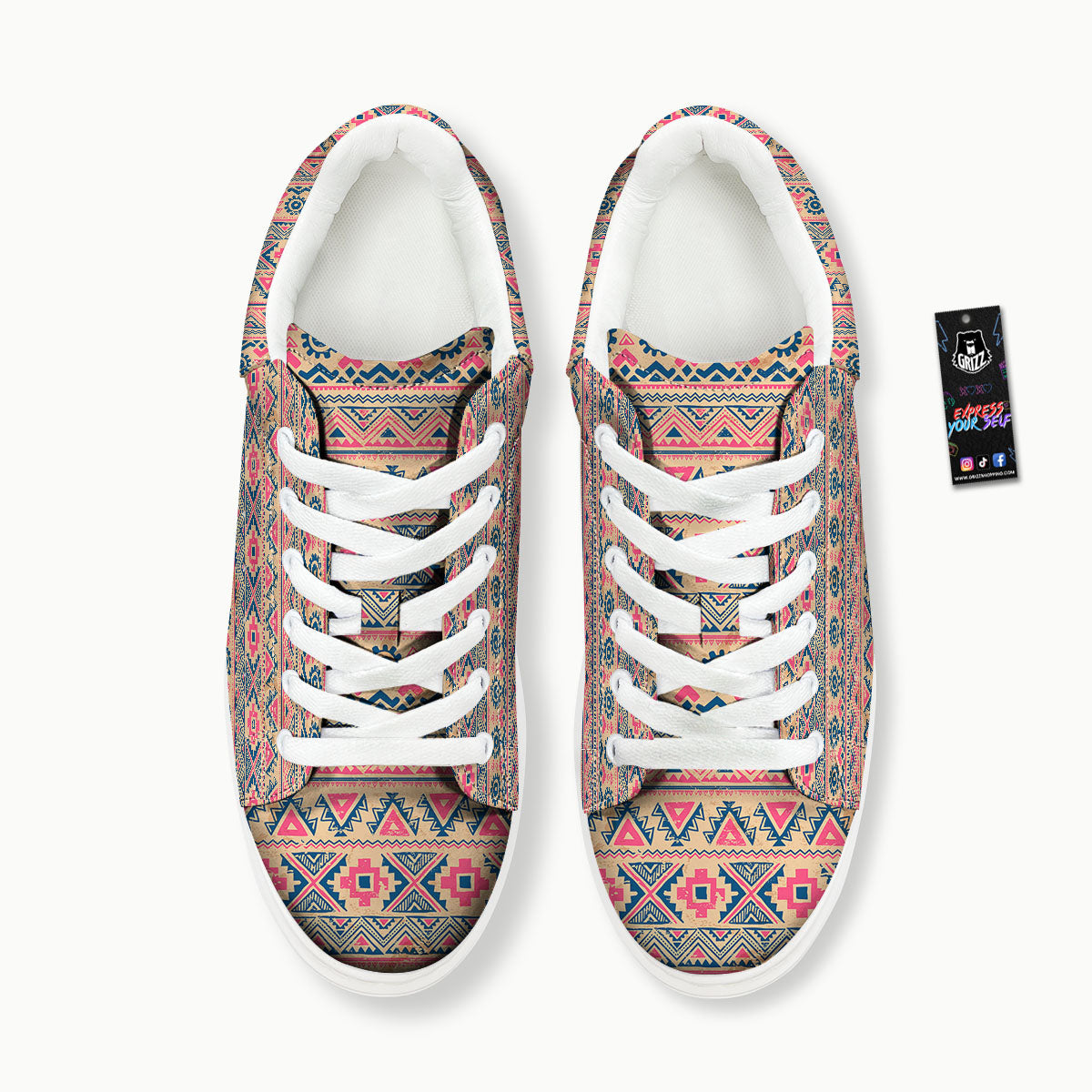 Pink Native Tribal Print Pattern Platform Shoes-grizzshop