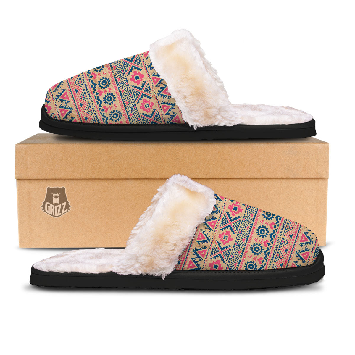 Pink Native Tribal Print Pattern Slippers-grizzshop