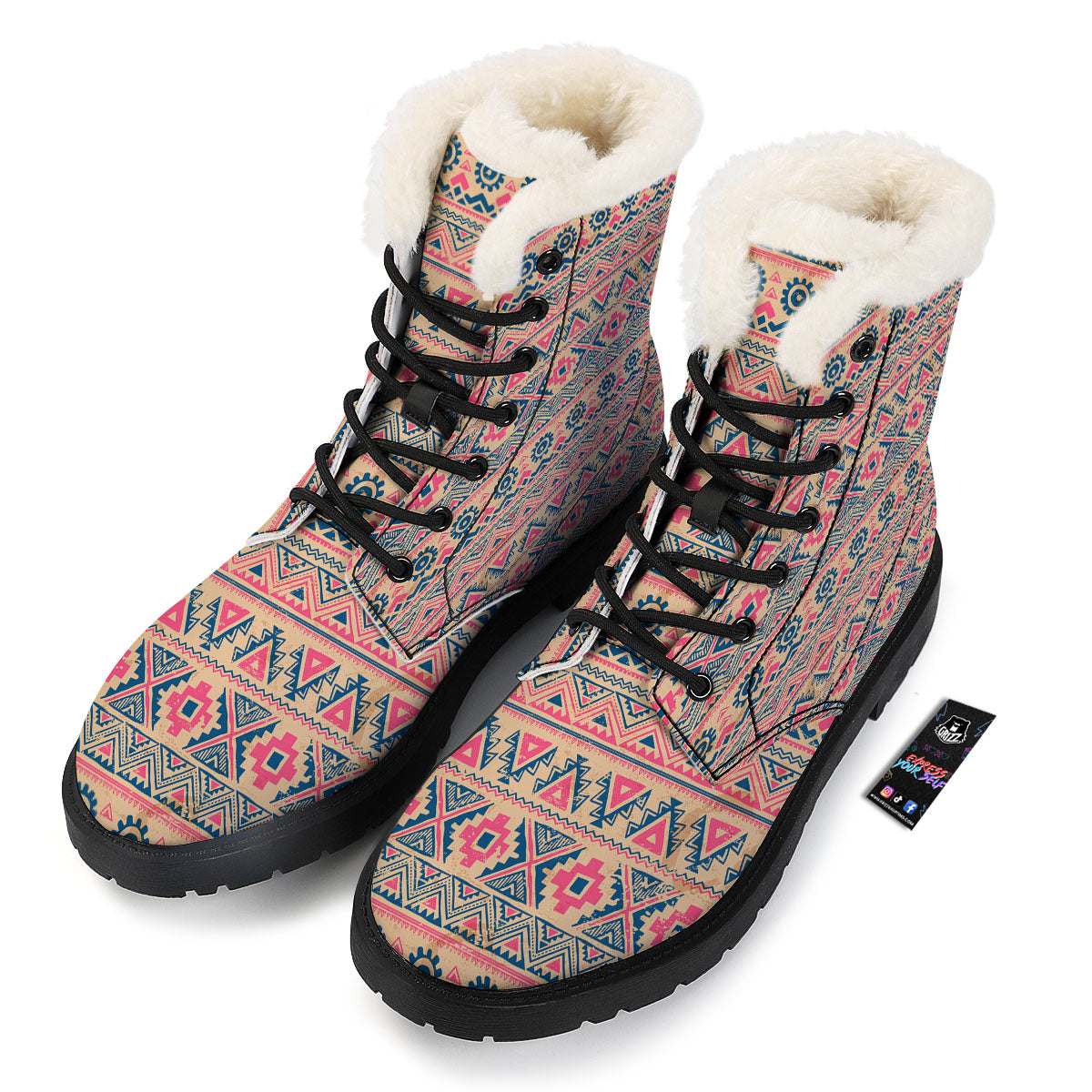 Pink Native Tribal Print Pattern Winter Boots-grizzshop