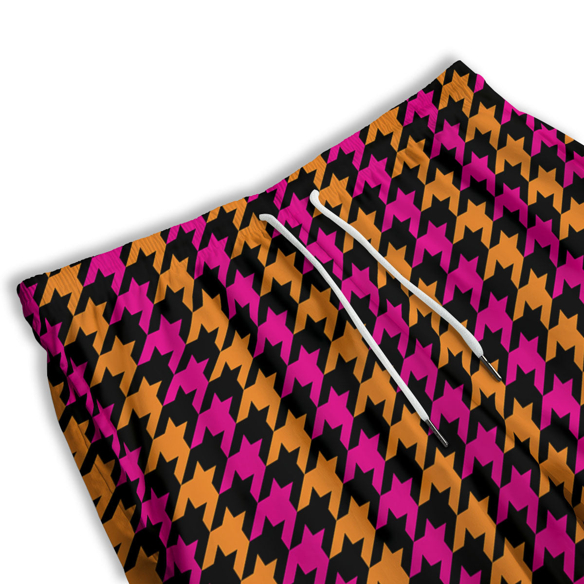 Pink Orange And Black Houndstooth Print Men's Athletic Shorts