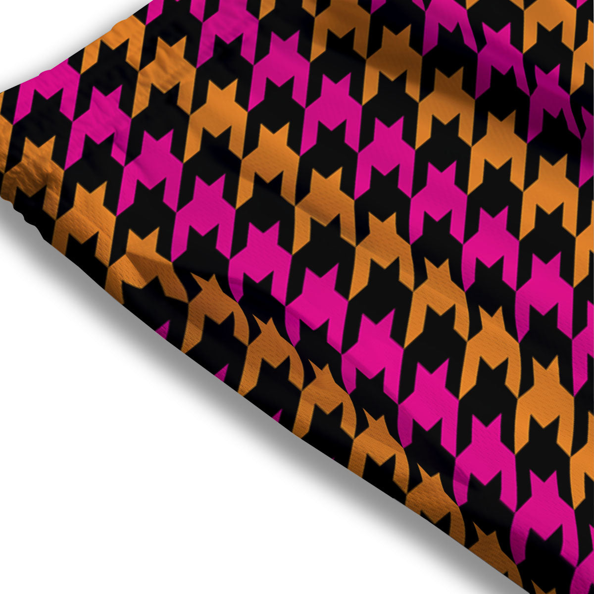 Pink Orange And Black Houndstooth Print Mesh Shorts