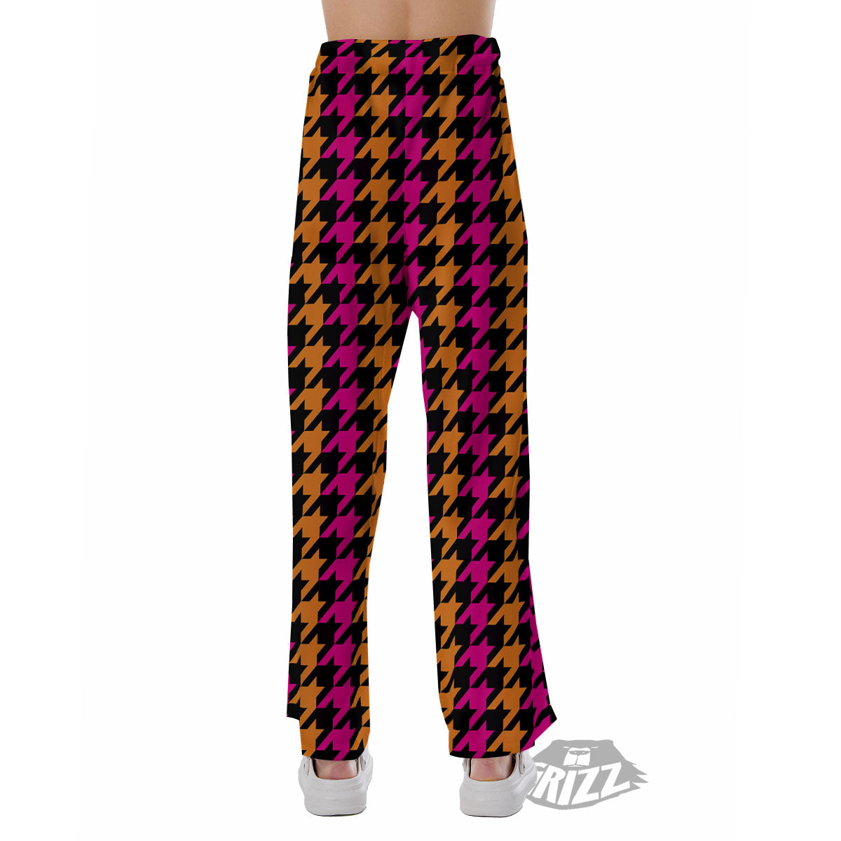 Pink Orange And Black Houndstooth Print Pajama Pants-grizzshop