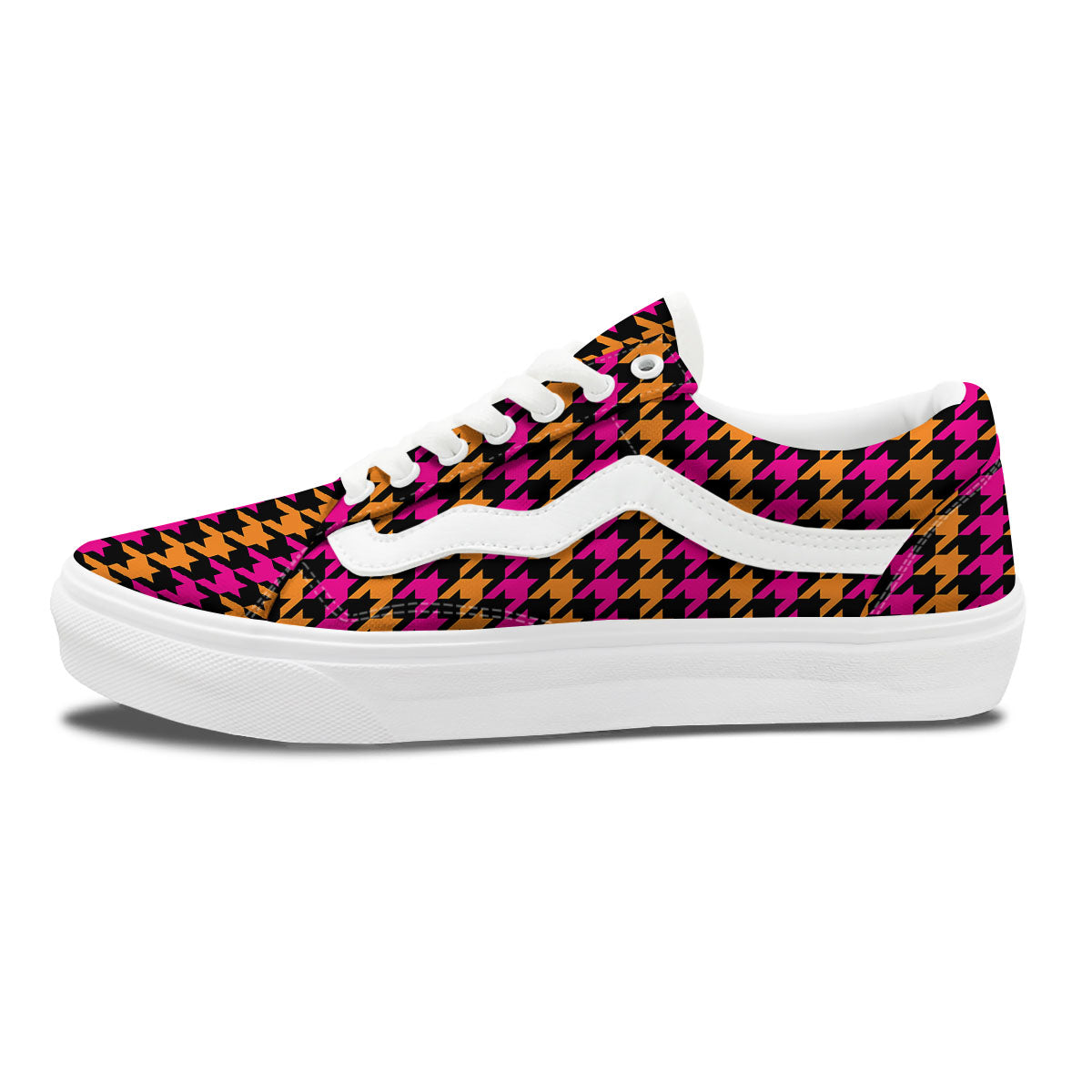 Pink Orange And Black Houndstooth Print Skate Shoes-grizzshop