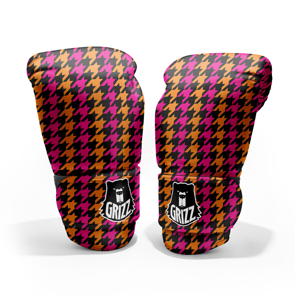 Pink Orange And Black Houndstooth Print Pro Boxing Glove