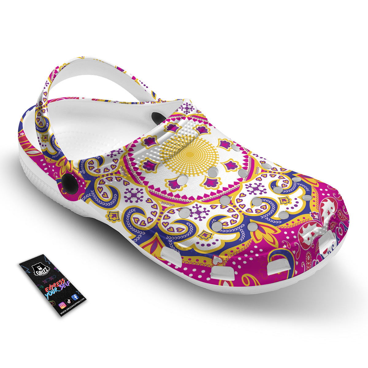 Pink Paisley And Mandala Print Clog-grizzshop
