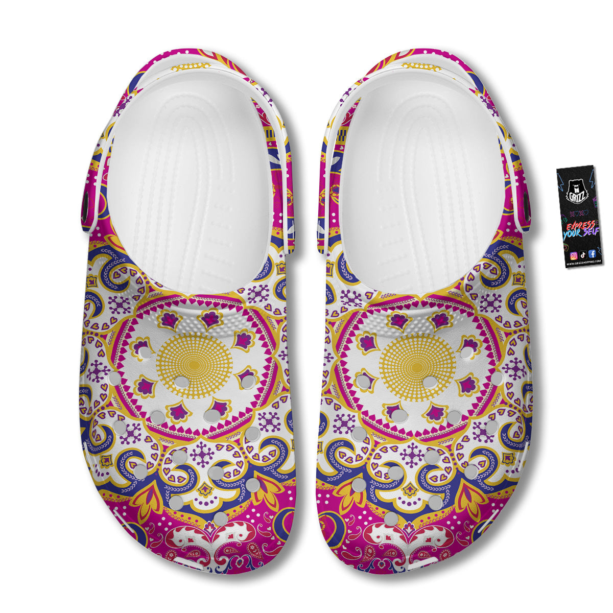 Pink Paisley And Mandala Print Clog-grizzshop