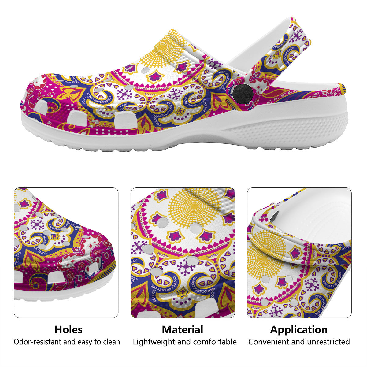 Pink Paisley And Mandala Print Clog-grizzshop