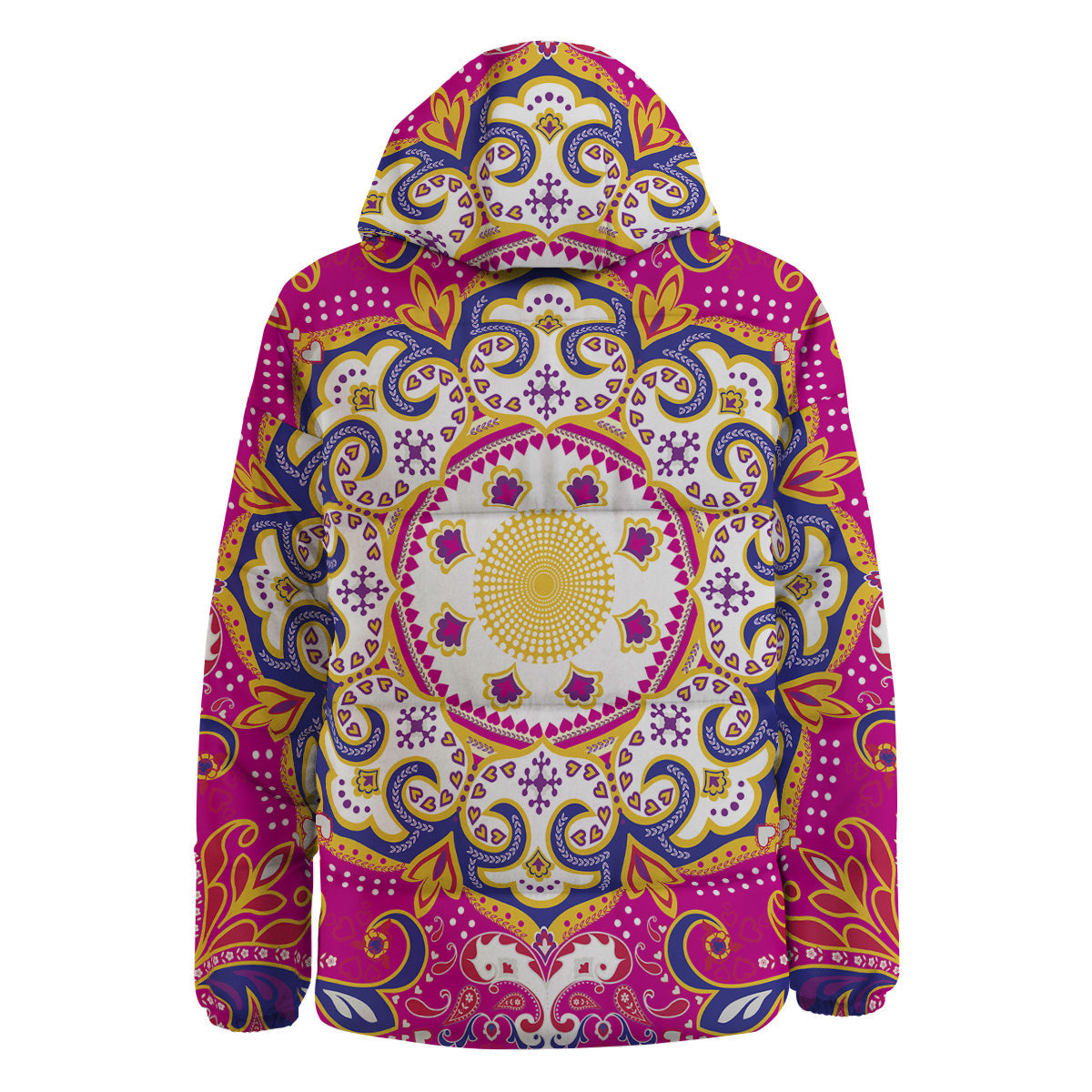 Pink Paisley And Mandala Print Down Jacket-grizzshop
