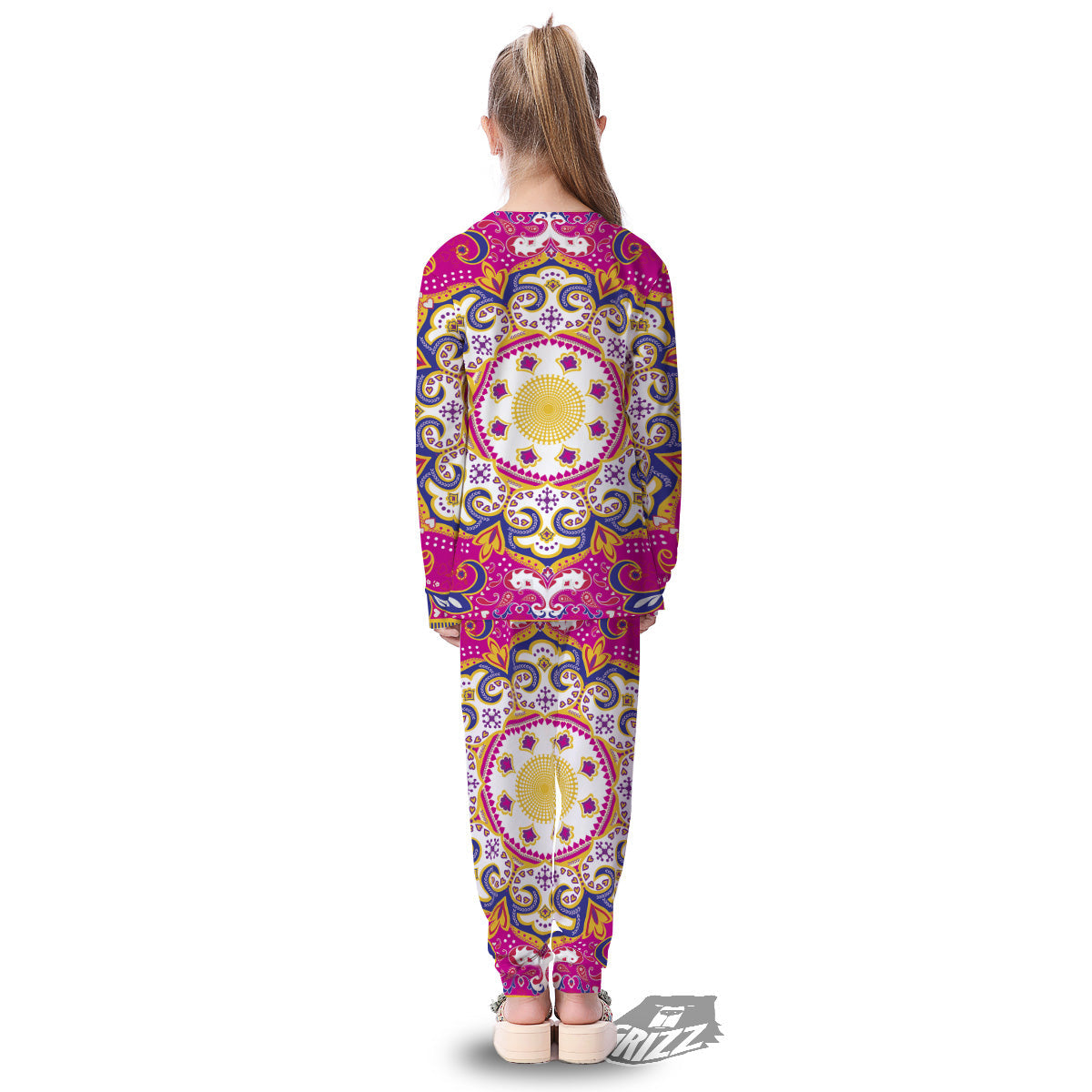 Pink Paisley And Mandala Print Kid's Pajamas-grizzshop