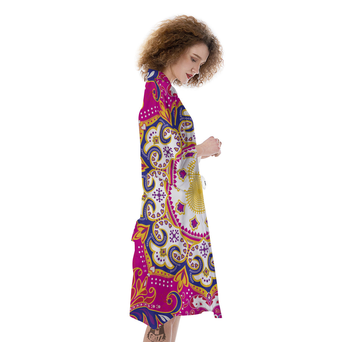 Pink Paisley And Mandala Print Kimono-grizzshop