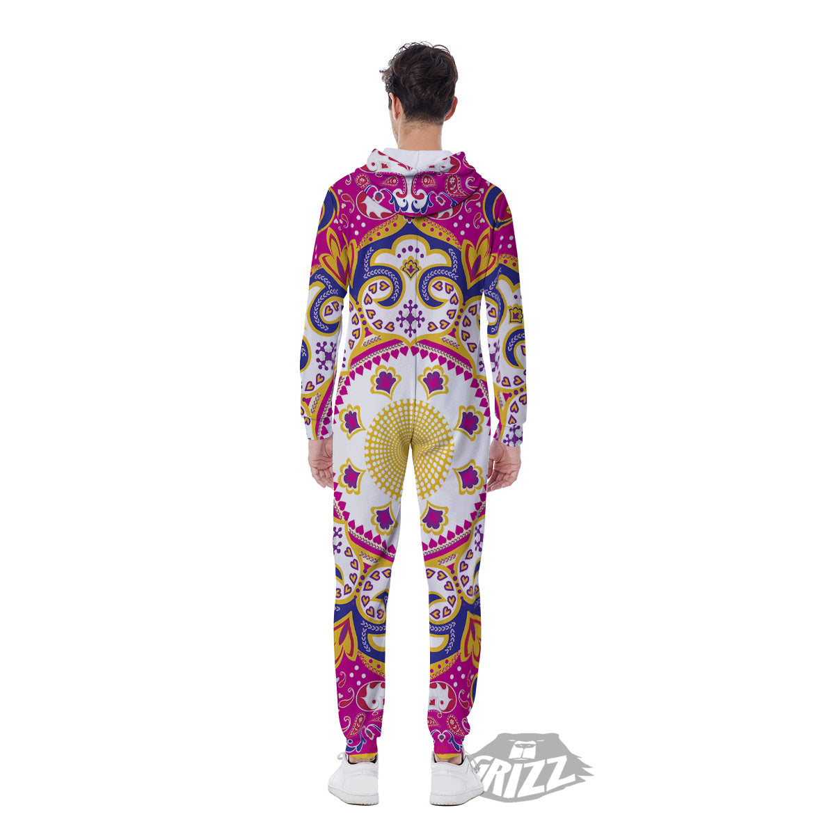 Pink Paisley And Mandala Print Men's Jumpsuit-grizzshop