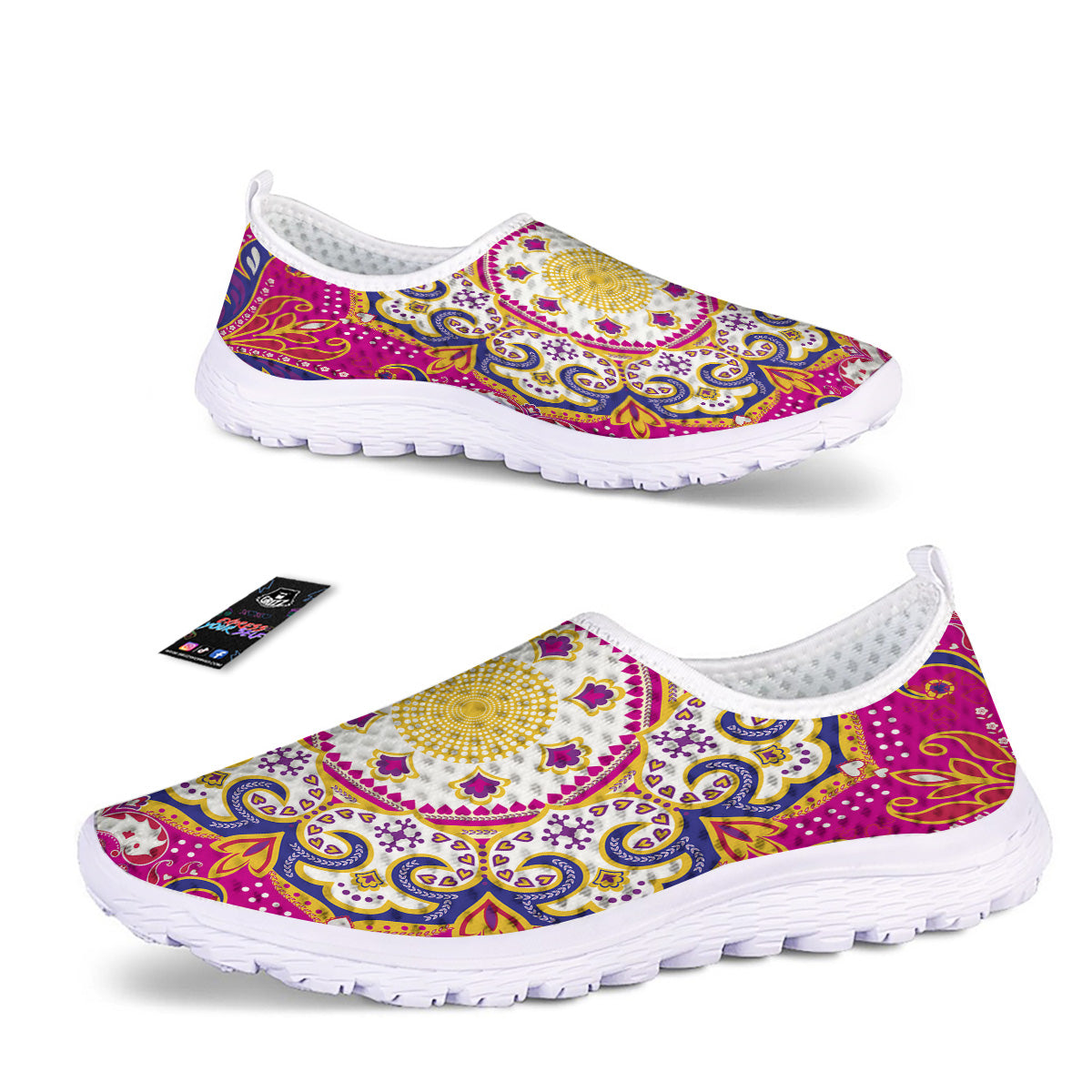 Pink Paisley And Mandala Print Nurse Shoes-grizzshop