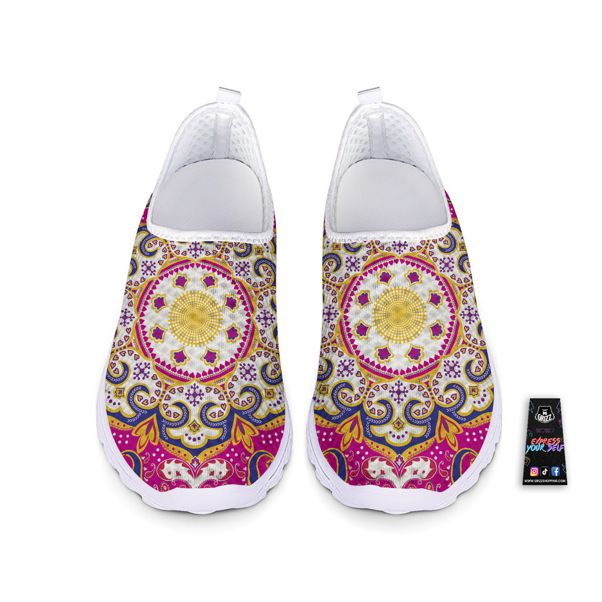 Pink Paisley And Mandala Print Nurse Shoes-grizzshop