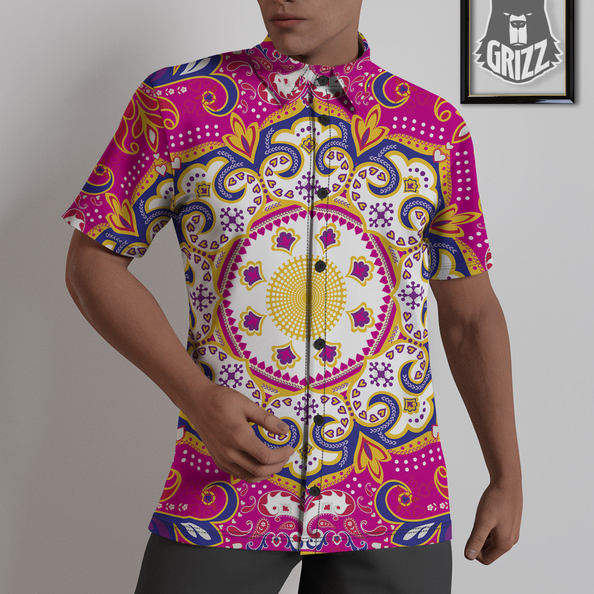 Pink Paisley And Mandala Print Untucked Shirts-grizzshop