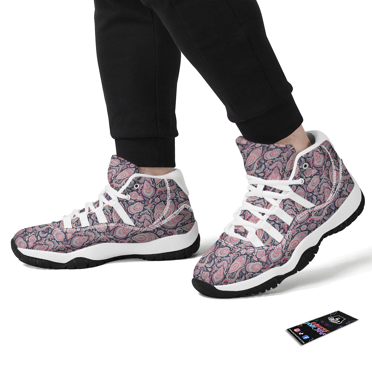 Pink Paisley White Bball Shoes-grizzshop