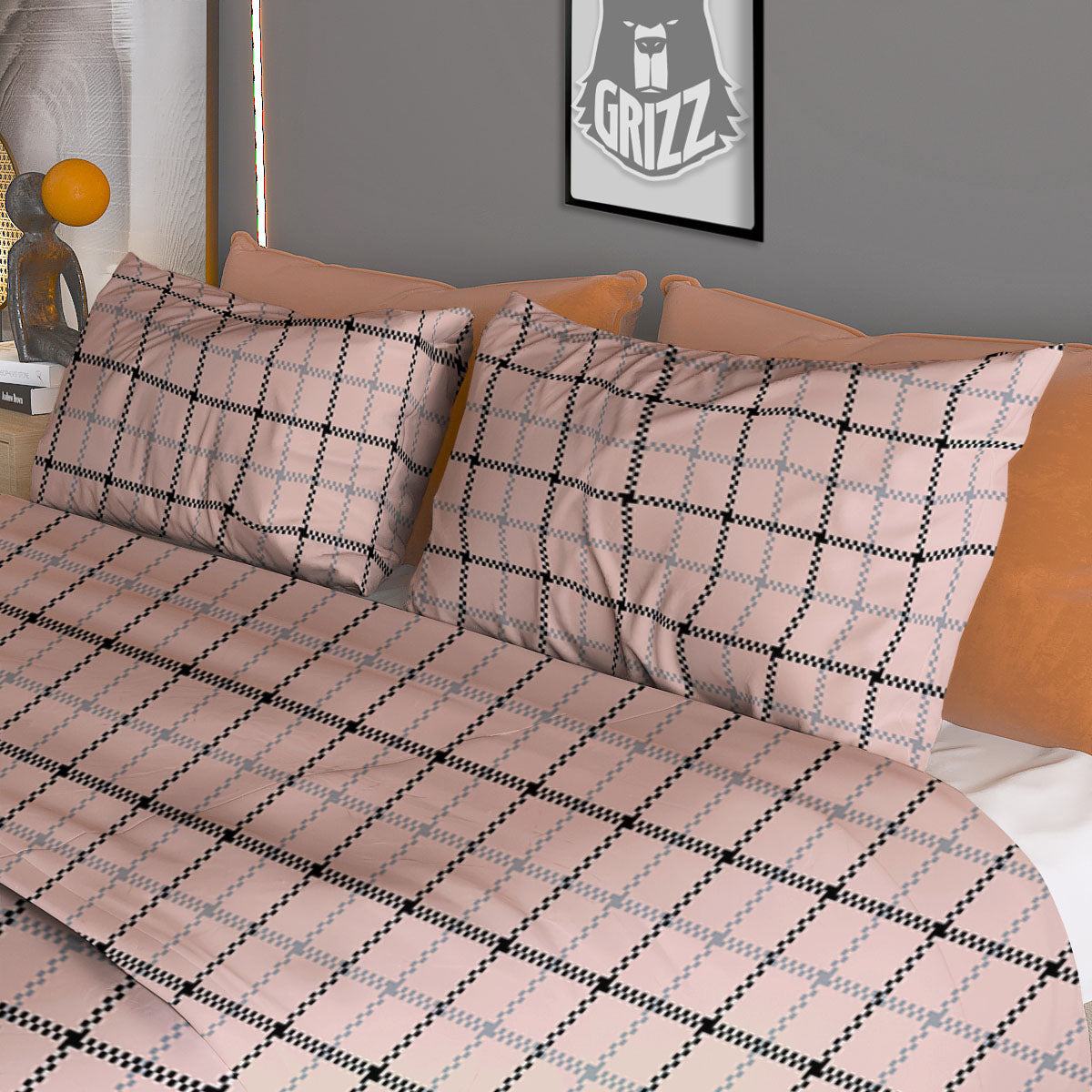 Pink Pastel And Black Tattersall Print Duvet Cover Bedding Set