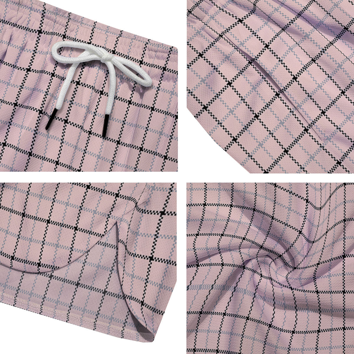 Pink Pastel And Black Tattersall Print Men's Running Shorts-grizzshop