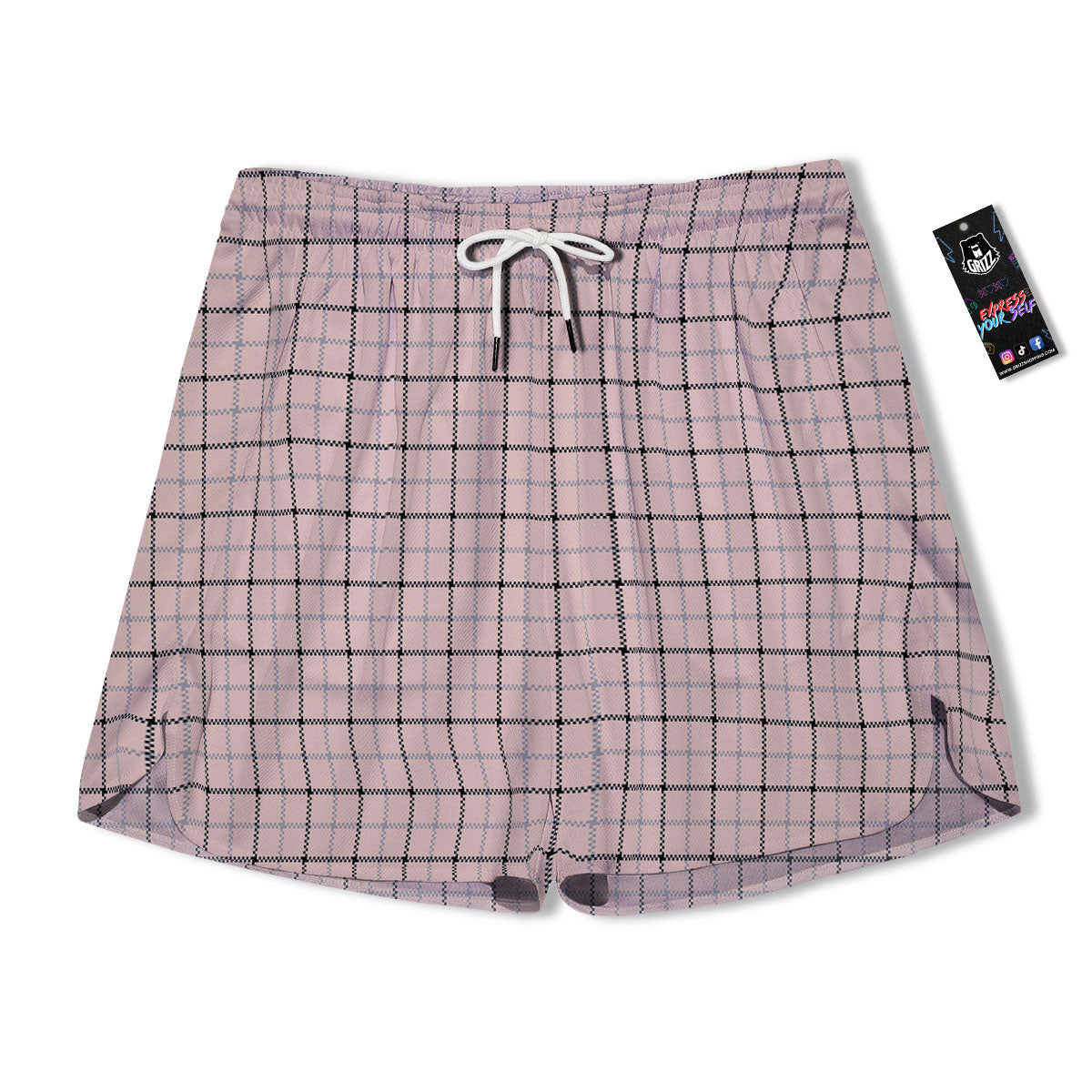Pink Pastel And Black Tattersall Print Men's Running Shorts-grizzshop