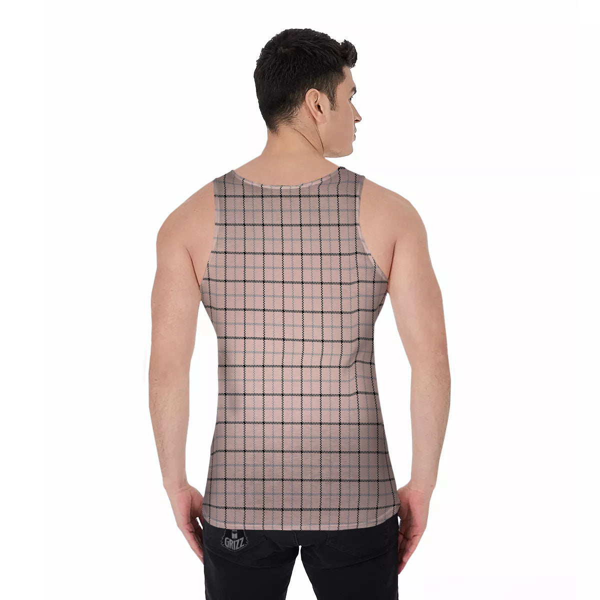 Pink Pastel And Black Tattersall Print Men's Tank Top-grizzshop