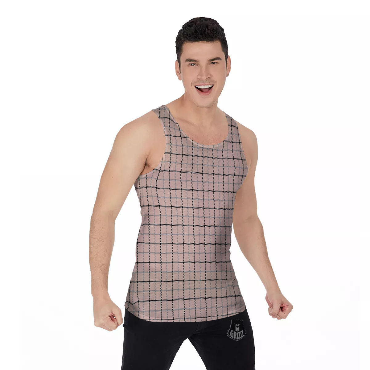 Pink Pastel And Black Tattersall Print Men's Tank Top-grizzshop