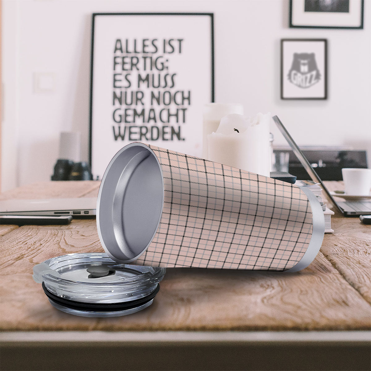 Pink Pastel And Black Tattersall Print Tumbler-grizzshop