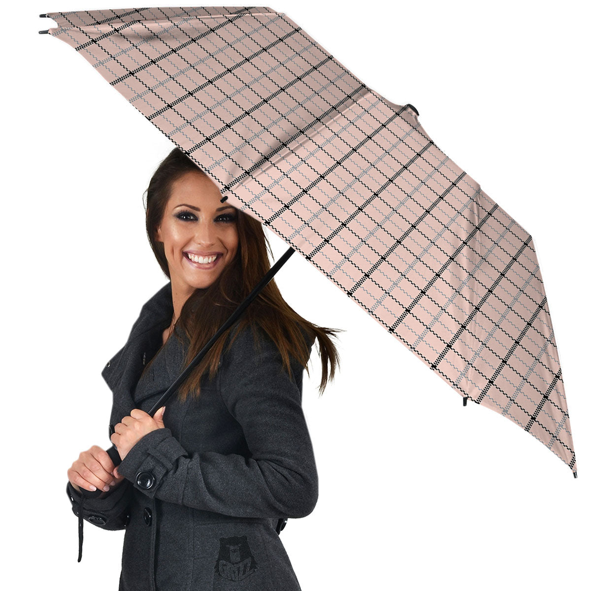 Pink Pastel And Black Tattersall Print Umbrella-grizzshop