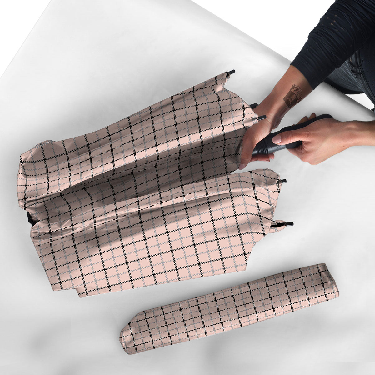 Pink Pastel And Black Tattersall Print Umbrella-grizzshop