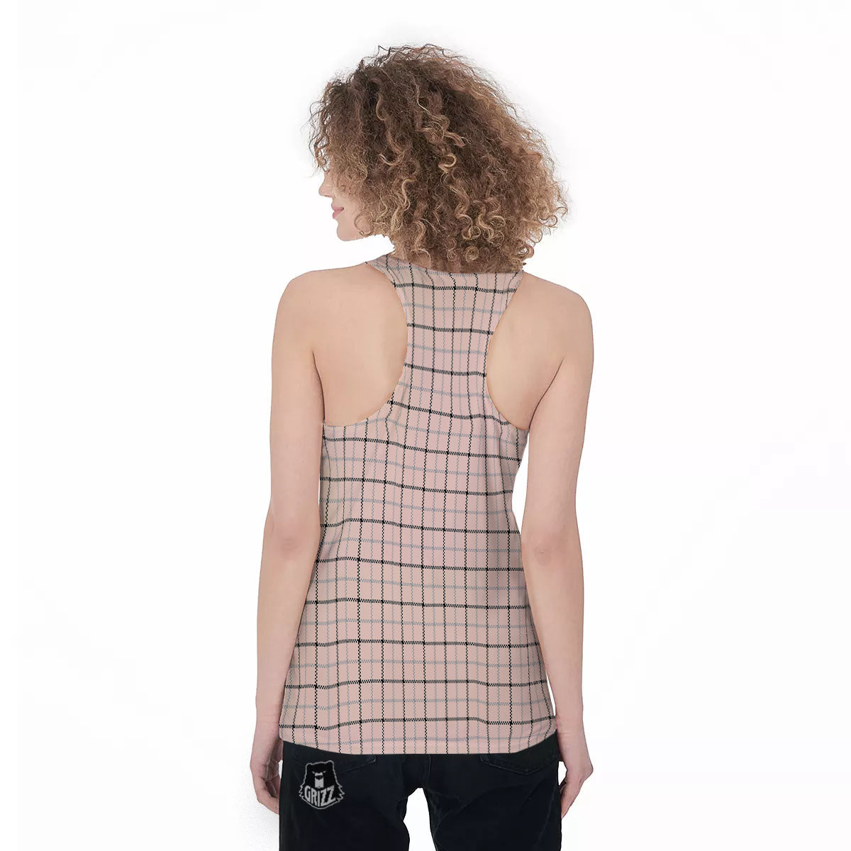 Pink Pastel And Black Tattersall Print Women's Racerback Tank Top-grizzshop