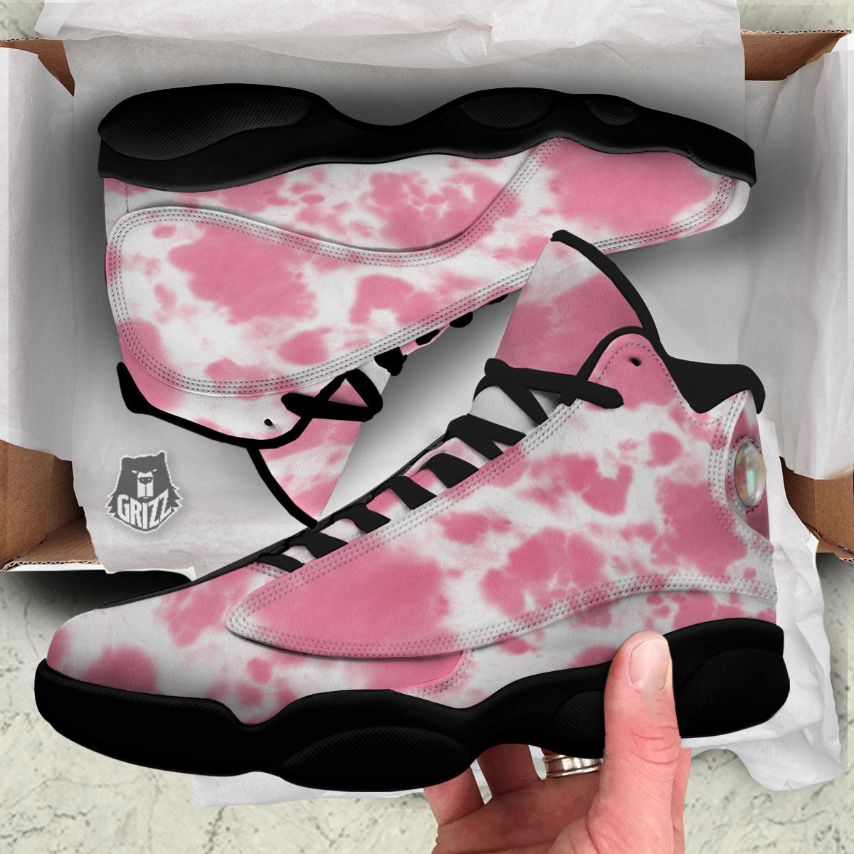 Pink Pastel And White Cow Print Black Basketball Shoes-grizzshop