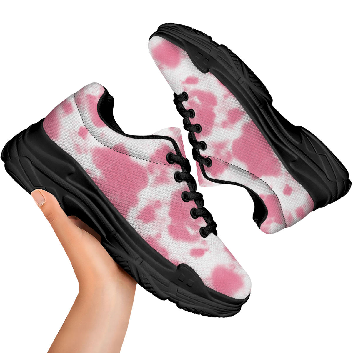 Pink Pastel And White Cow Print Black Chunky Shoes-grizzshop