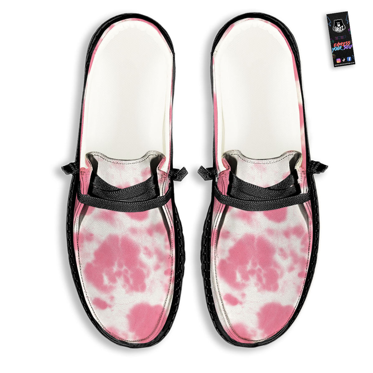 Pink Pastel And White Cow Print Black Loafers-grizzshop