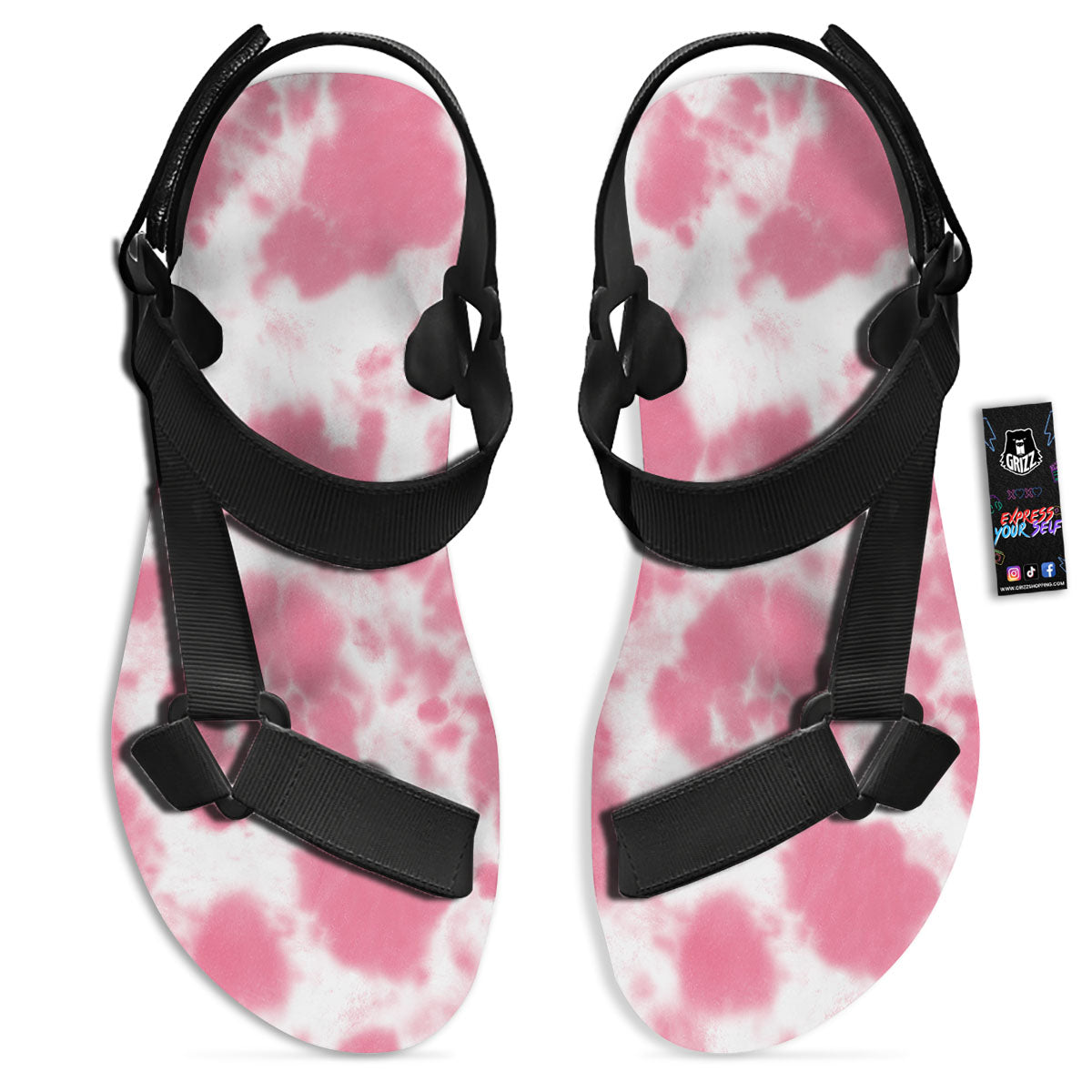 Pink Pastel And White Cow Print Black Open Toe Sandals-grizzshop
