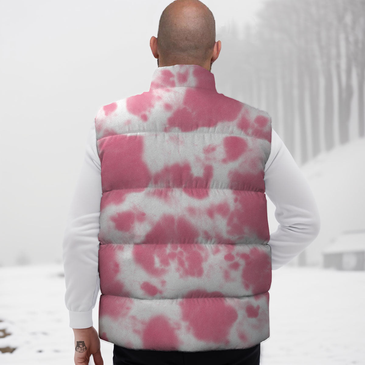 Pink Pastel And White Cow Print Down Vest