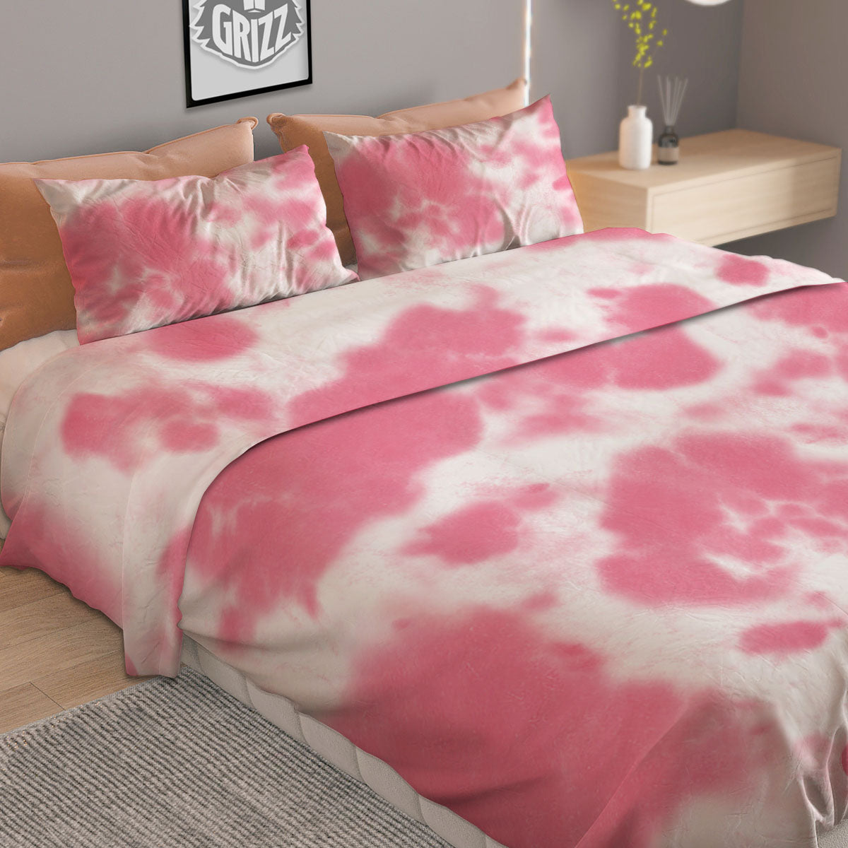 Pink Pastel And White Cow Print Duvet Cover Bedding Set