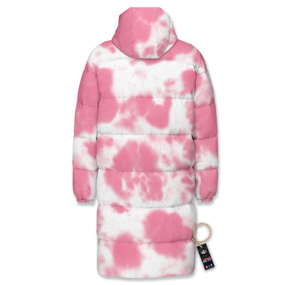Pink Pastel And White Cow Print Long Down Jacket-grizzshop
