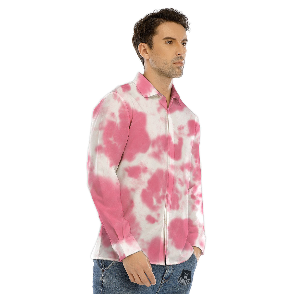 Pink Pastel And White Cow Print Men's Dress Shirts-grizzshop