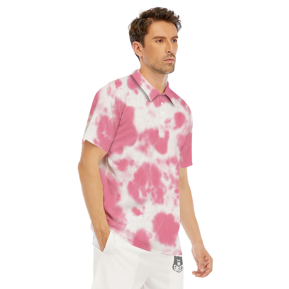 Pink Pastel And White Cow Print Men's Golf Shirts-grizzshop