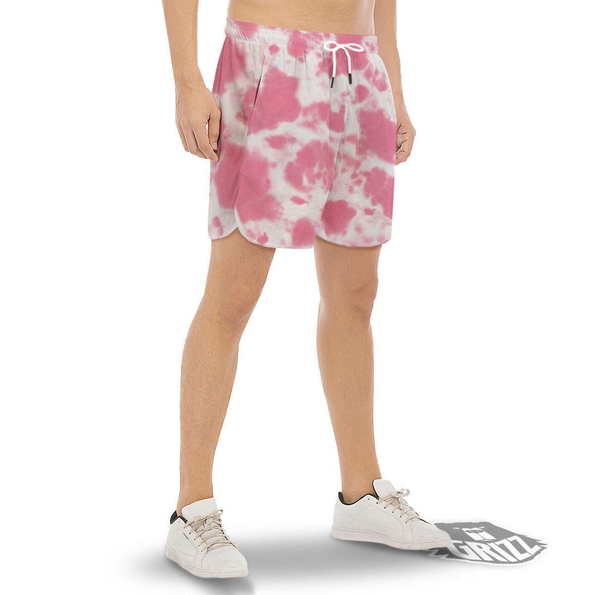Pink Pastel And White Cow Print Men's Gym Shorts-grizzshop
