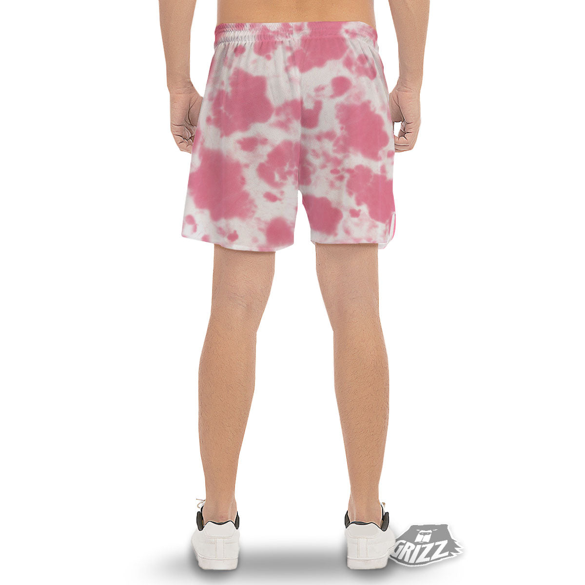 Pink Pastel And White Cow Print Men's Gym Shorts-grizzshop