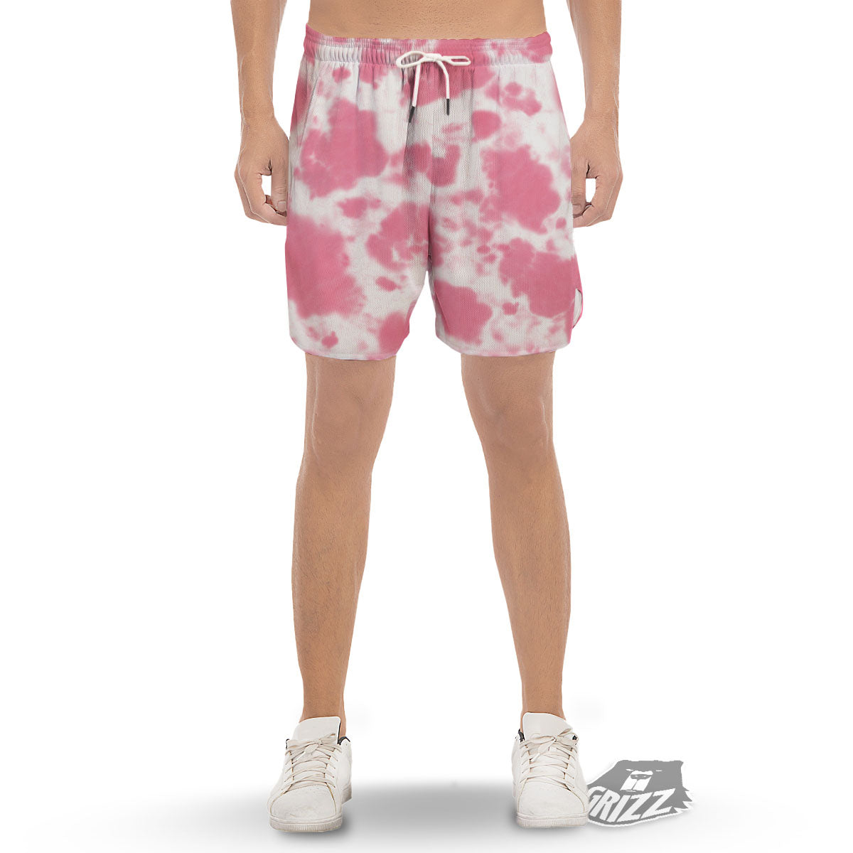 Pink Pastel And White Cow Print Men's Gym Shorts-grizzshop
