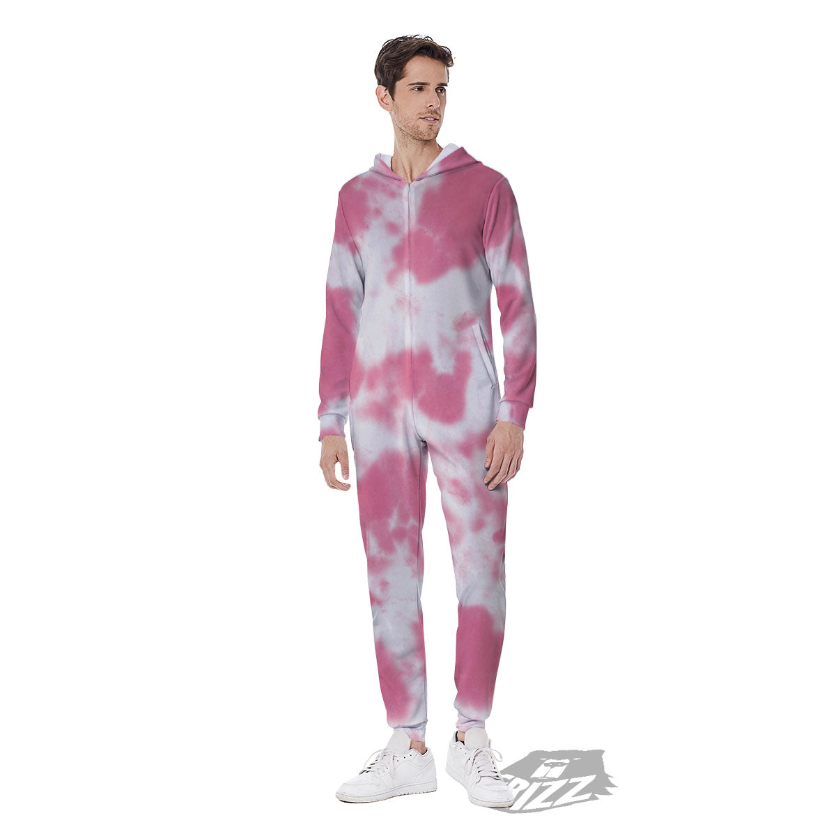 Pink Pastel And White Cow Print Men's Jumpsuit-grizzshop