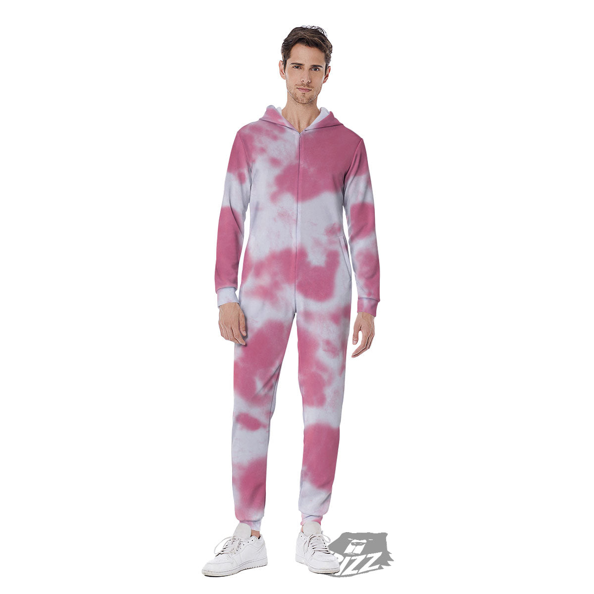 Pink Pastel And White Cow Print Men's Jumpsuit-grizzshop