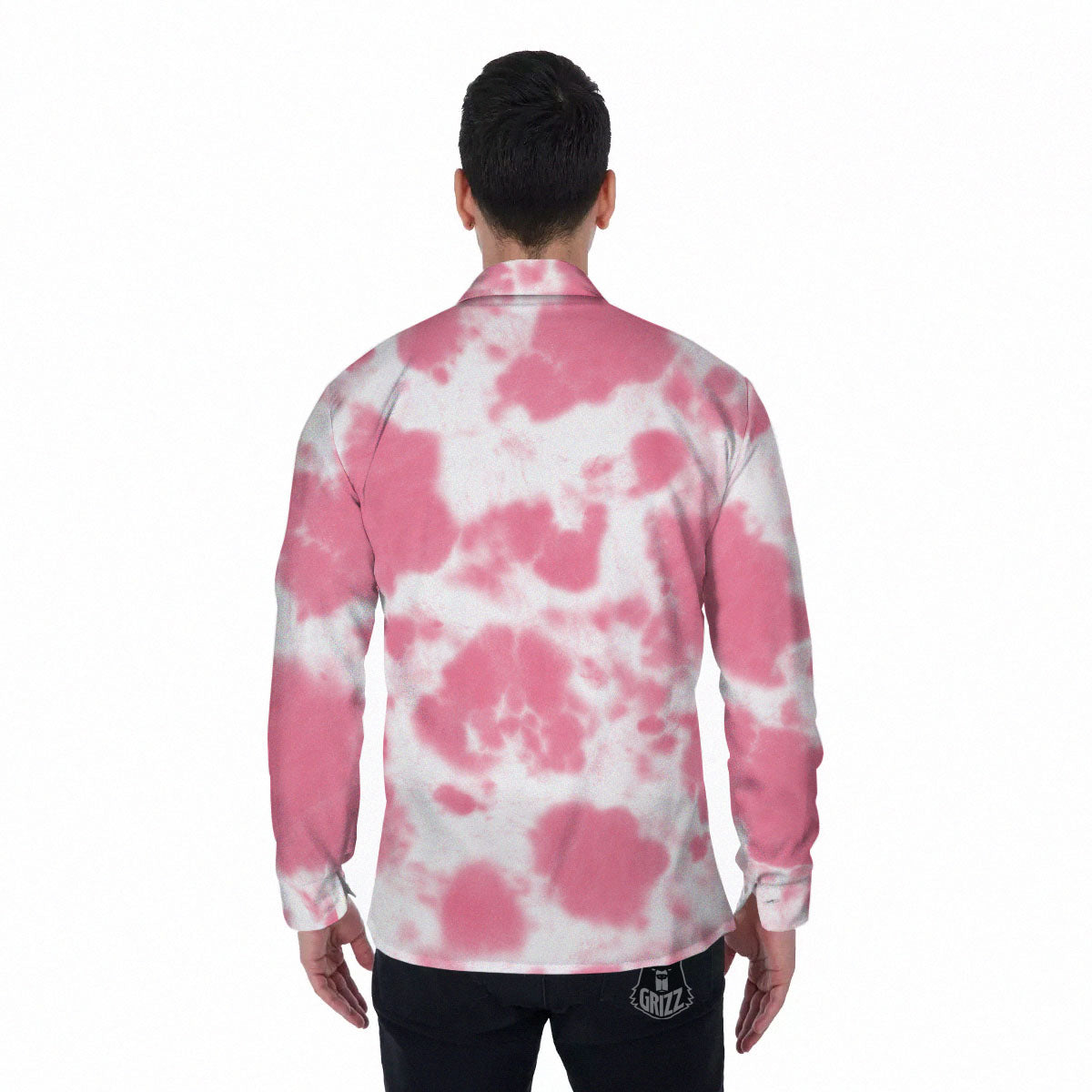 Pink Pastel And White Cow Print Men's Long Sleeve Shirts-grizzshop