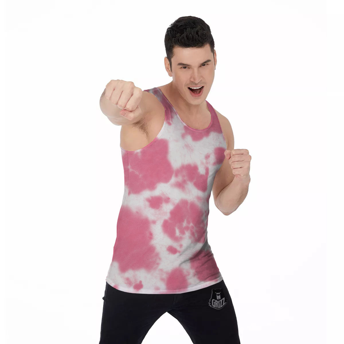 Pink Pastel And White Cow Print Men's Tank Top-grizzshop